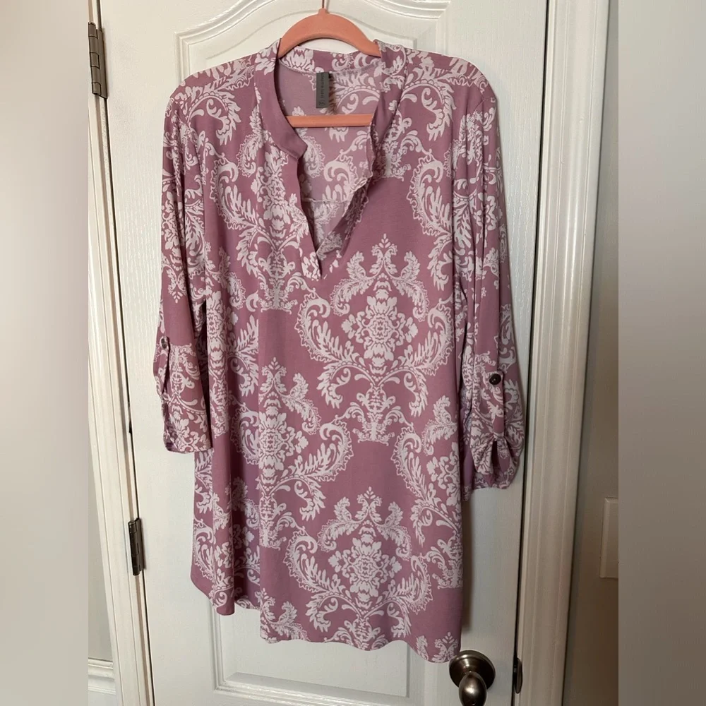 Honeyme Curvy tunic top Blush pink & white with 3/4 sleeve size XXL - Picture 1 of 6